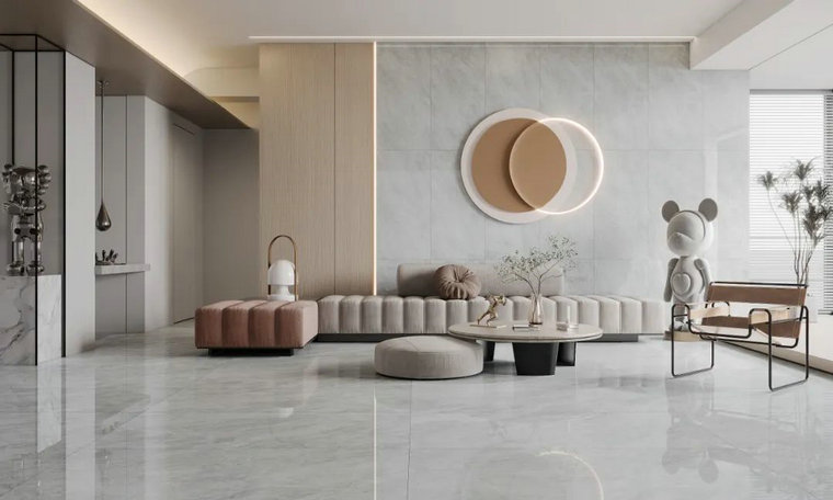 莫地卡灰通體大理石瓷磚，締造高級端莊的空間